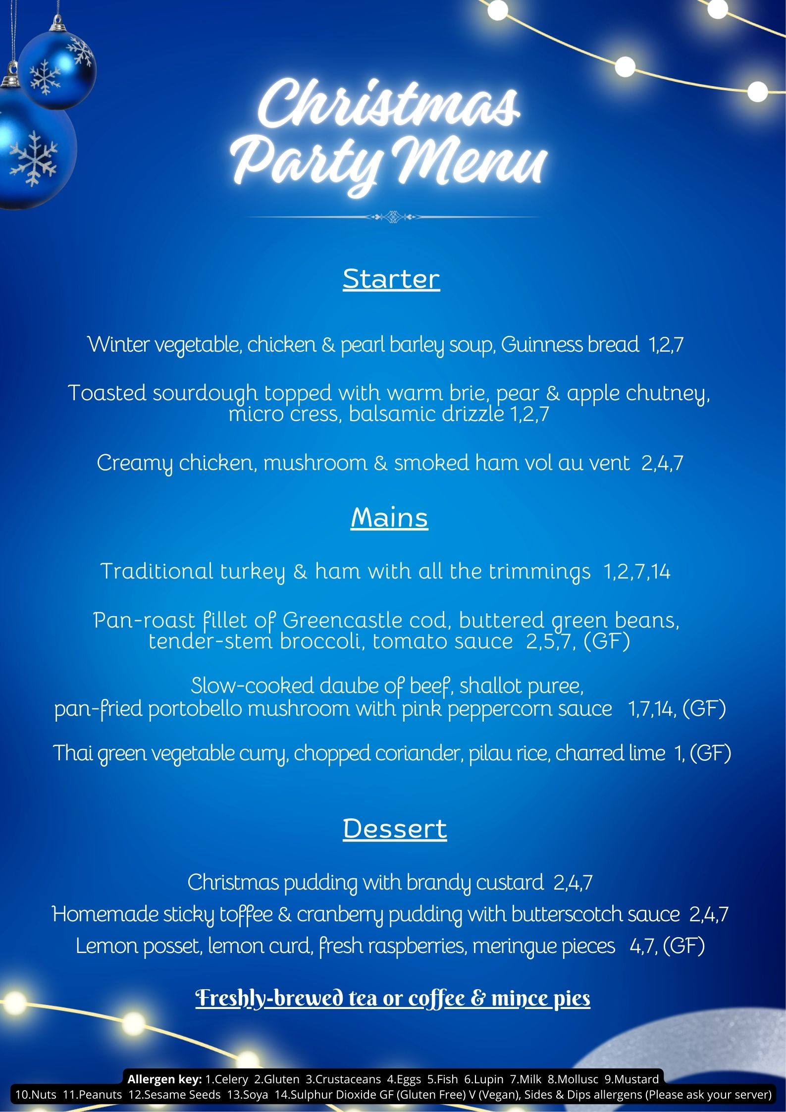 Xmas Party Menu 2025